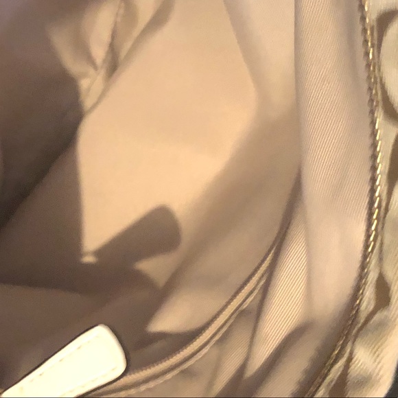 Coach Signature Stripe Khaki Fabric with Leather Trim Tote - Picture 6 of 11